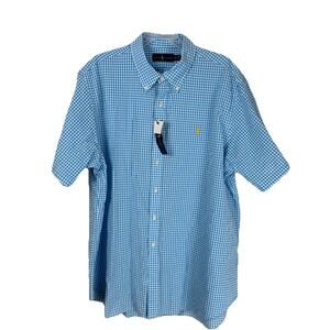 Ralph Lauren‎ Shirt Blue Gingham Check Short Sleeve Mens XXL Seersucker NWT
